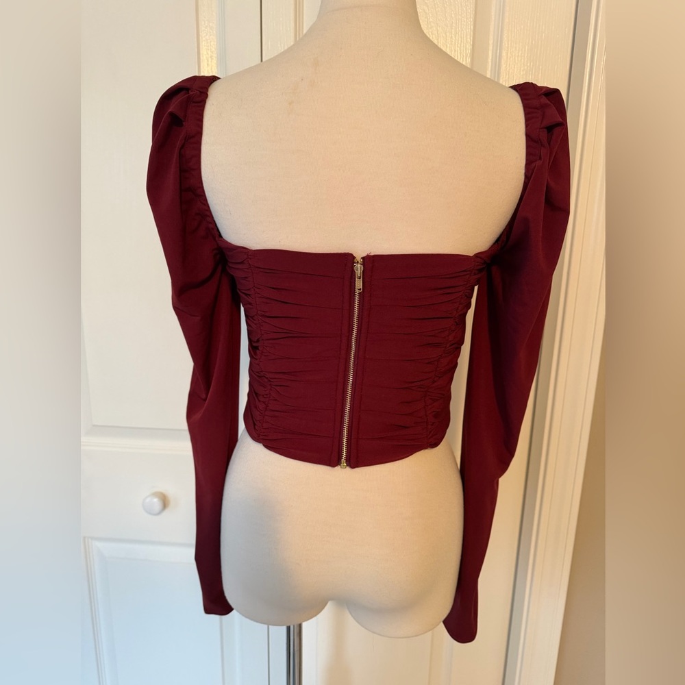 Self-Portrait Deep Red Ruched Blouse - Picture 4 of 5